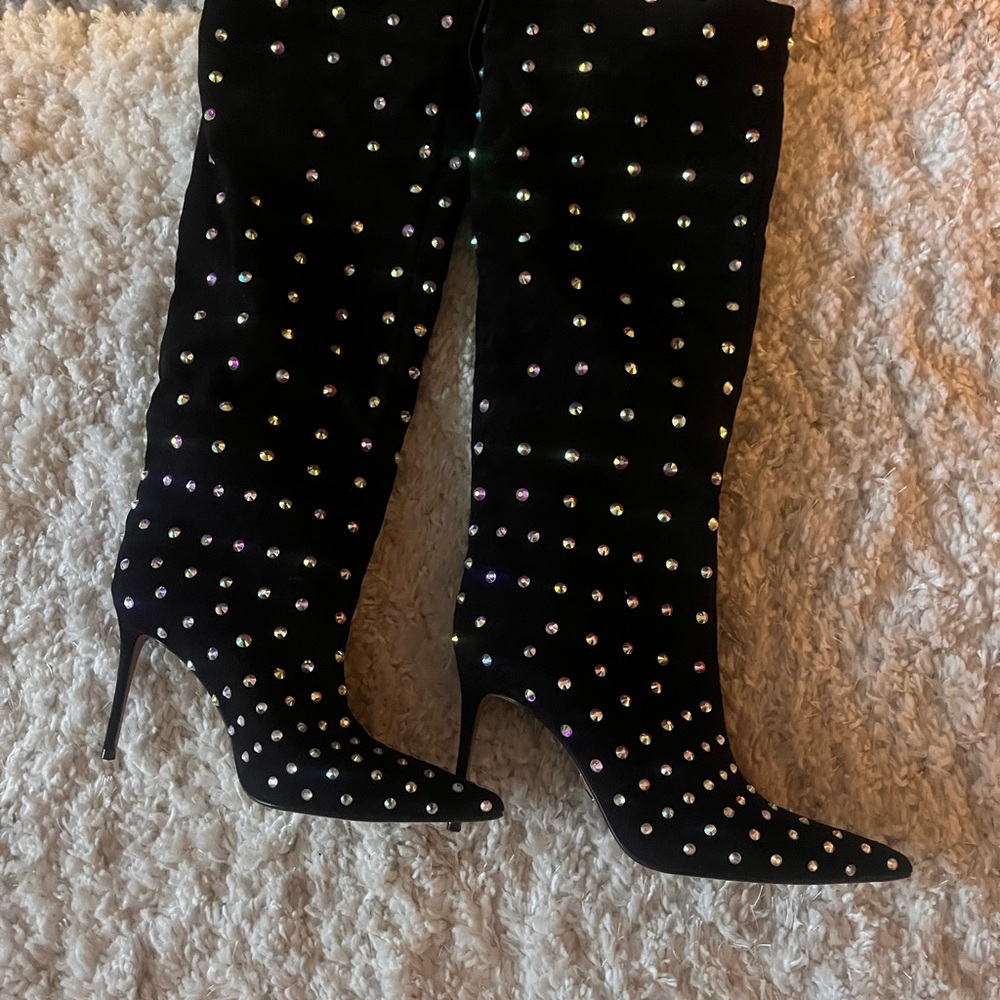 Black Studded Knee-High Boots